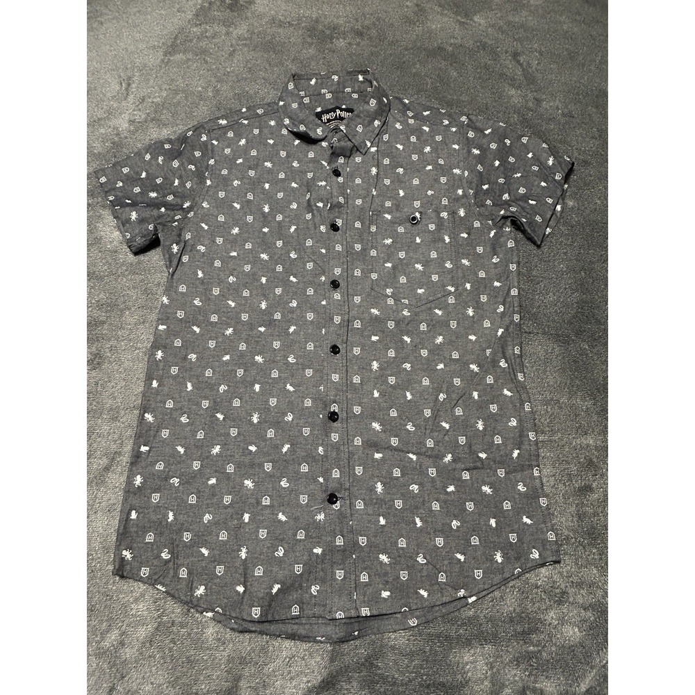 Harry Potter Button Up Short Sleeve Men's Shirt Size S Gray
